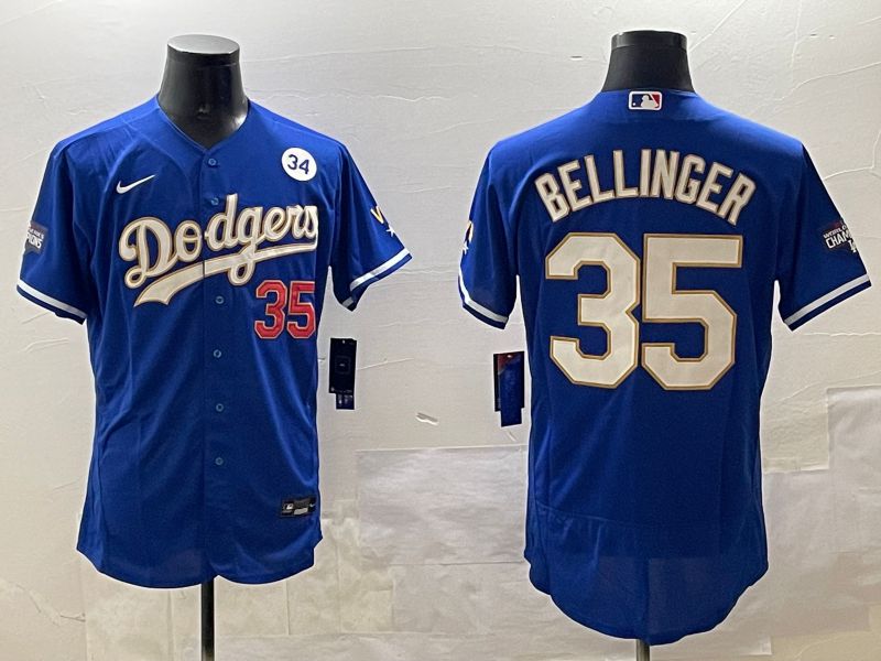 Men Los Angeles Dodgers #35 Bellinger Blue Gold Elite 2025 Nike MLB Jersey style 9
